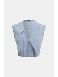 Denim V-Neck Asymmetrical Zipper Vest