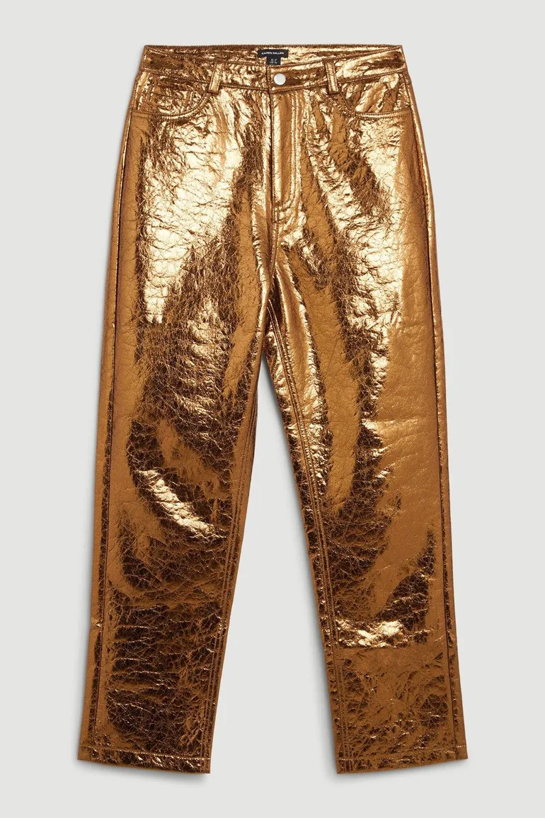 Metallic Faux Leather Straight Leg Trouser - 3