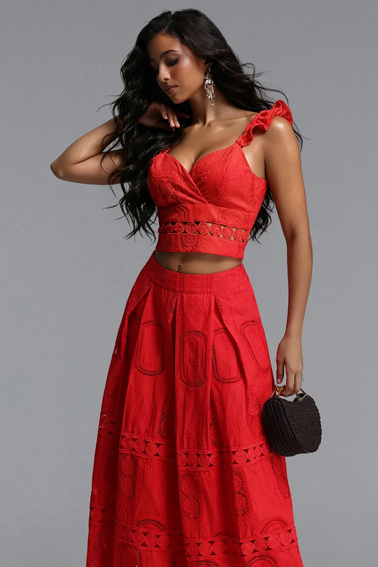 Lali Resort Flowy V Neck Sleeveless Ruffle Woven Top and Skirt Two Piece Set - 1