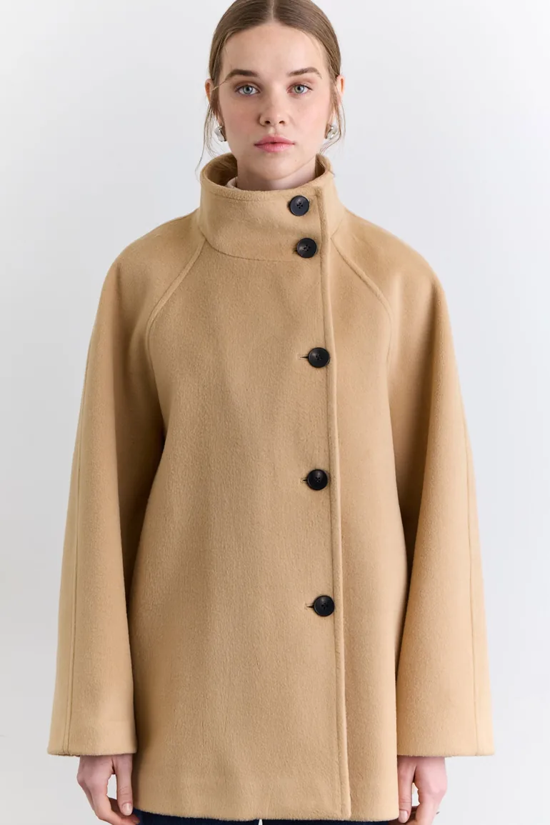HIGH COLLAR DOUBLE-BREASTED COAT - 5
