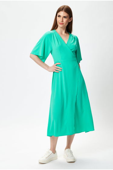 Women's Midi Wrap Dress in Mint Green with Short Kimono Sleeves . product thumbnail 2