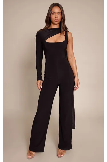 Black Slinky Cut Out Straight Leg Jumpsuit