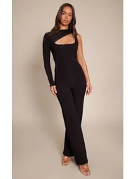 Black Slinky Cut Out Straight Leg Jumpsuit - 1