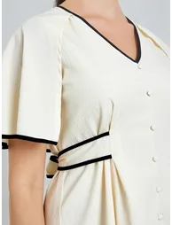 Women Off White Buttoned A-Line Midi Dress - 3