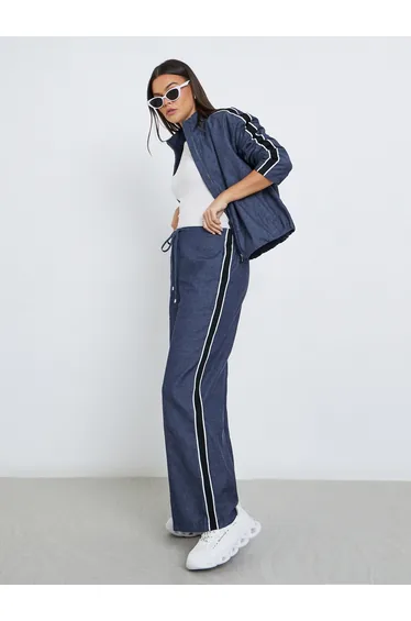 Wide Leg Side Tape Denim Pants