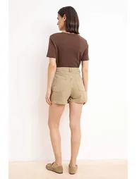 Beige Slit Mini Denim Shorts Skirt - 3