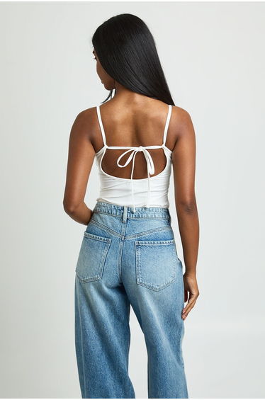 Matte Slinky Ruched Bust Bodysuit - ivory product thumbnail 3