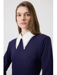 DRESS WITH STONE DETAILED COLLAR - 3