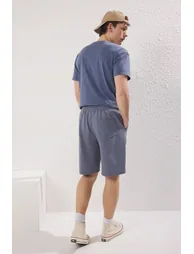 Blue Basic Oversize/Wide Cut Elastic Waist Lace-Up Shorts - 3