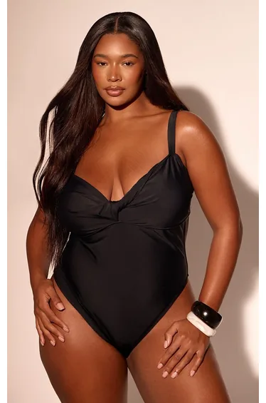 Plus Black Twist Detail Cut Out Swimsuit