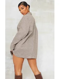 Chocolate Check Twill Shoulder Pad Oversized Blazer Dress - 1