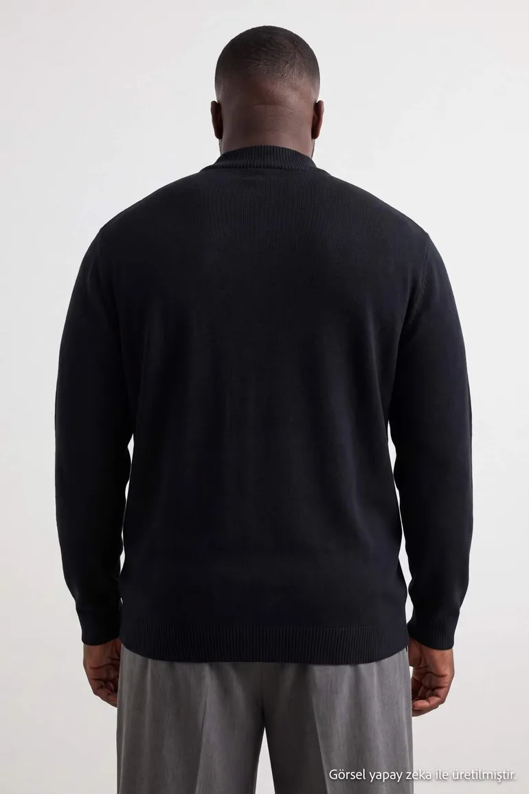 Big Size Black Regular Fit Half Turtleneck Knitwear Sweater - 3