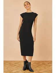 Yumi Black Knitted Ruched Midi Dress - 6