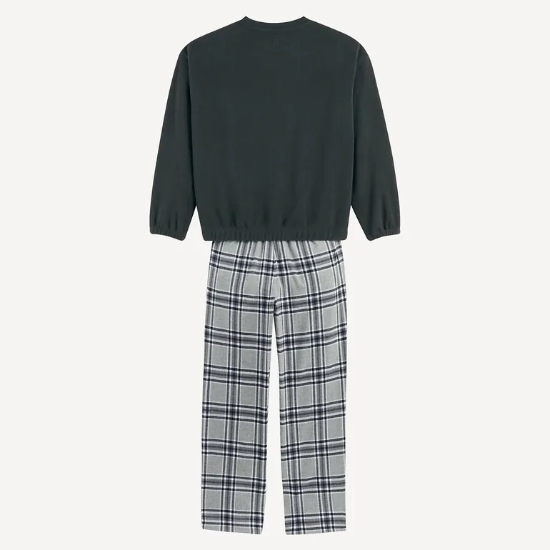 Fleece Sweatshirt Pyjamas with Checked Trousers - 3
