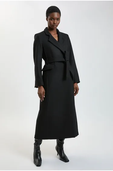 Wool Investment Notch Neck Tailored Maxi Coat