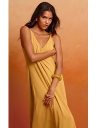 Deep Mustard Floaty Woven Low Back Maxi Dress - 5