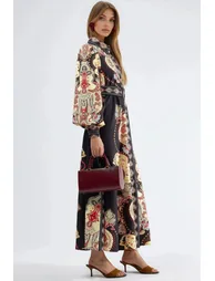 MSN Patterned Maxi Dress with Belt - 5