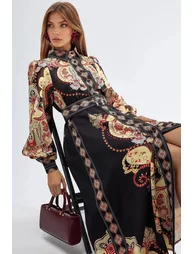 MSN Patterned Maxi Dress with Belt - 1