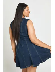 Plus Sleeveless Seam Detail Denim Mini Dress - dark indigo - 2