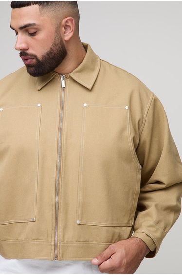 Plus Oversized boxy Canvas Carpenter Panel Worker Jacket - tan product thumbnail 3