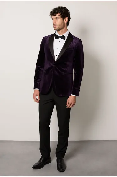 Purple Velvet Tailored Fit Tuxedo Jacket