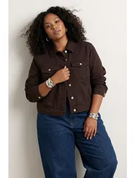 Brown Stretchy Crop Plus Size Denim Jacket