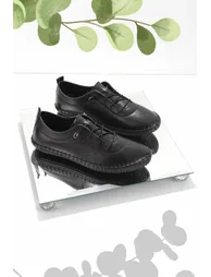 Black Genuine Leather Women's Casual Shoes - 3