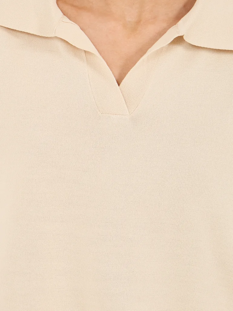 Solid Polo Neck Knit Regular Fit Top - 2