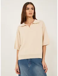 Solid Polo Neck Knit Regular Fit Top