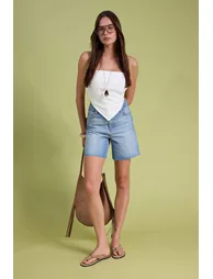 Light Blue 100% Cotton High Waist Denim City Shorts