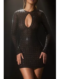 Embellished Cut-Out Mini Dress in Black - 4