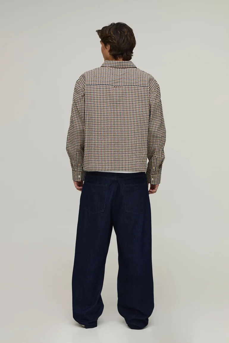 Oversized Boxy Micro Check Shirt - taupe - 1