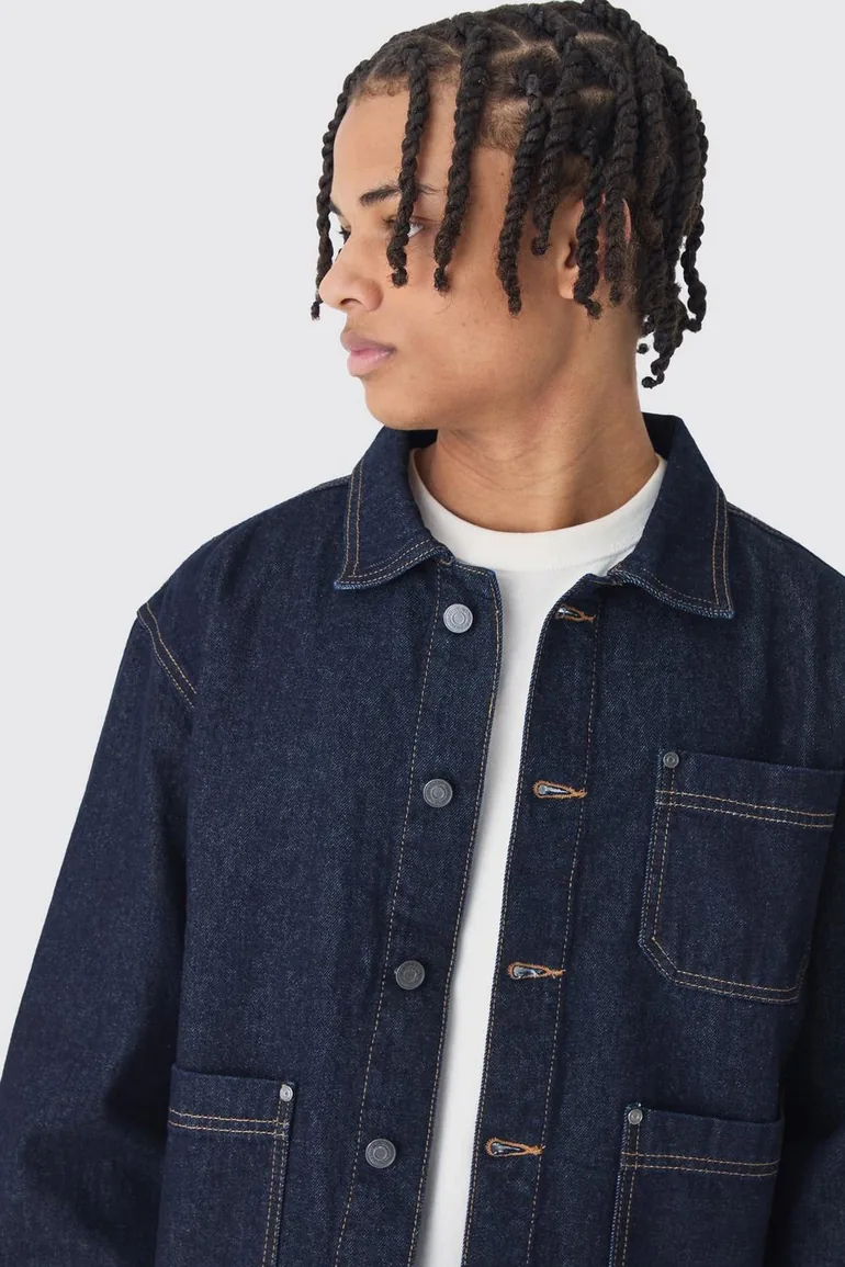 Boxy Fit Turn Up Denim Jacket In Indigo - indigo - 2