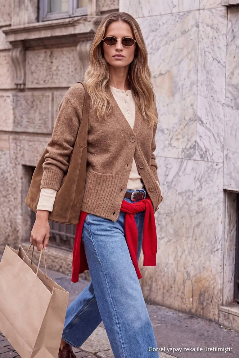Wardrobe Essentials Camel Soft Textured Basic Wide Fit Special Quality Knitwear Cardigan