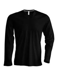 Kariban Mens Slim Fit Long Sleeve V Neck T-Shirt - Black