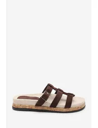 Bambi Multi Strap Footbed Dark Brown Suede Sandal - 2