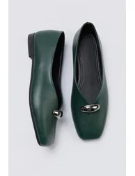 Green Accessory Detail Square Toe Women Ballet Flats - 2