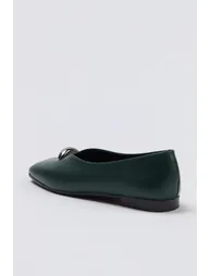 Green Accessory Detail Square Toe Women Ballet Flats - 4