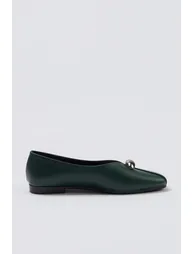 Green Accessory Detail Square Toe Women Ballet Flats - 3