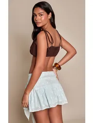 Light Blue Polka Dot Embossed Cotton Wrap Detail Mini Skirt - 1