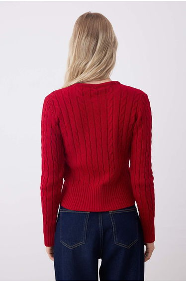 Ecru-Red Fitted/Body-Smoothing Double Pack Knitwear Cardigan product thumbnail 4