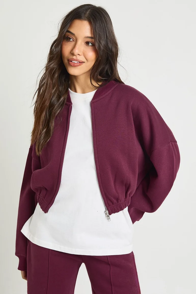 Zip Through Bomber Straight Leg Tracksuit - burgundy - 2