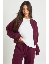 Zip Through Bomber Straight Leg Tracksuit - burgundy