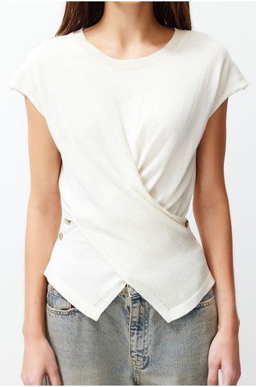 Ecru Double Breasted Neck Cotton Knitwear Blouse product thumbnail 4