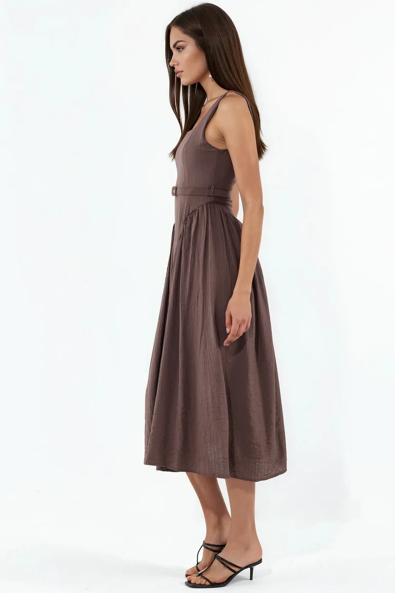 BUSEM Square Collar Belted Midi Dress - 1