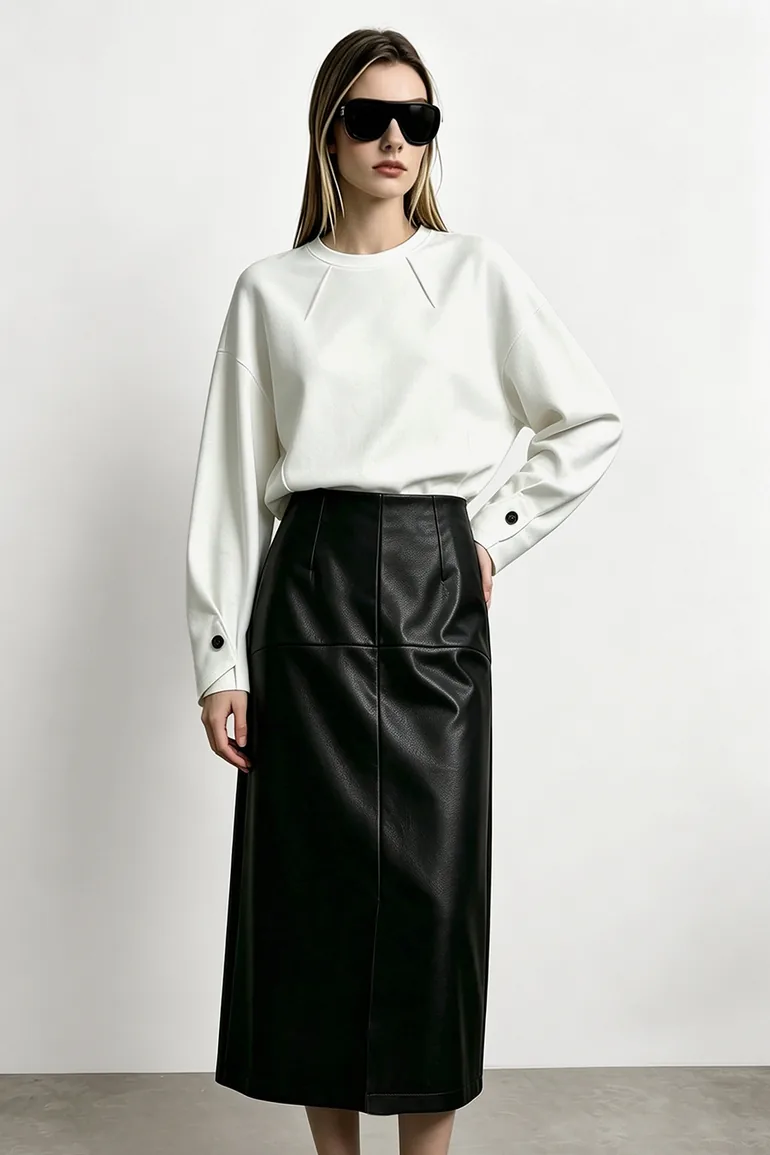 Eco Leather Midi Skirt - 1
