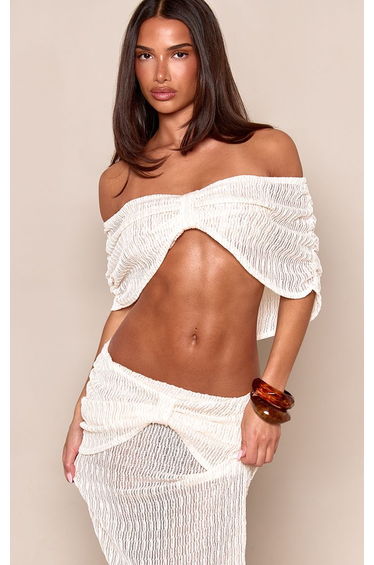 Cream Textured Bardot Draped Top Co-ord product thumbnail 2