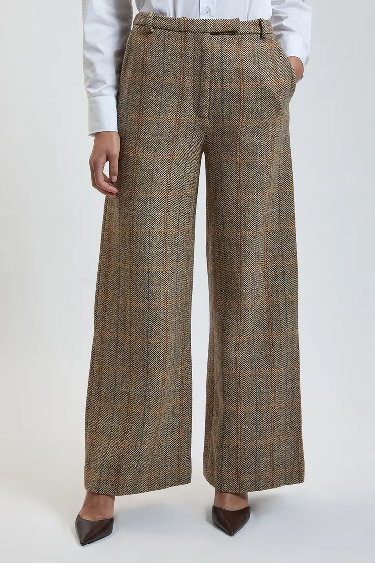 Wool Check Wide Leg Tailored Trouser - 1