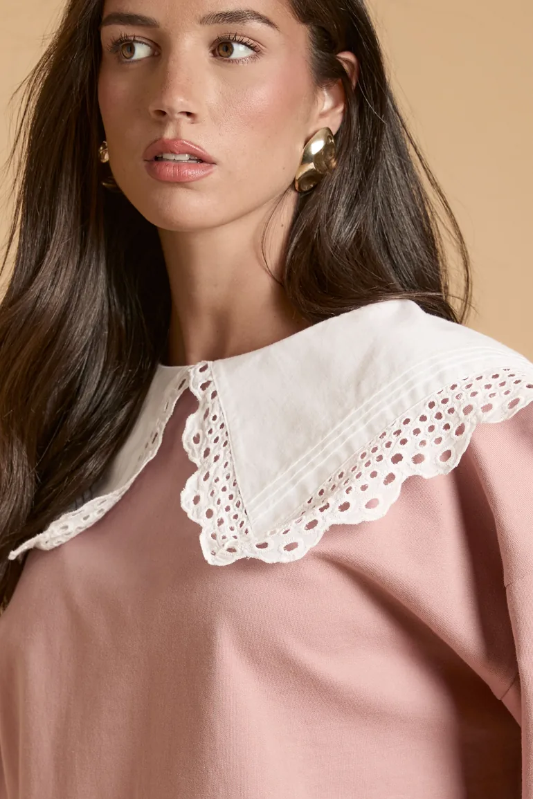 Volume Sleeve Sweatshirt With Cotton Collar - 3
