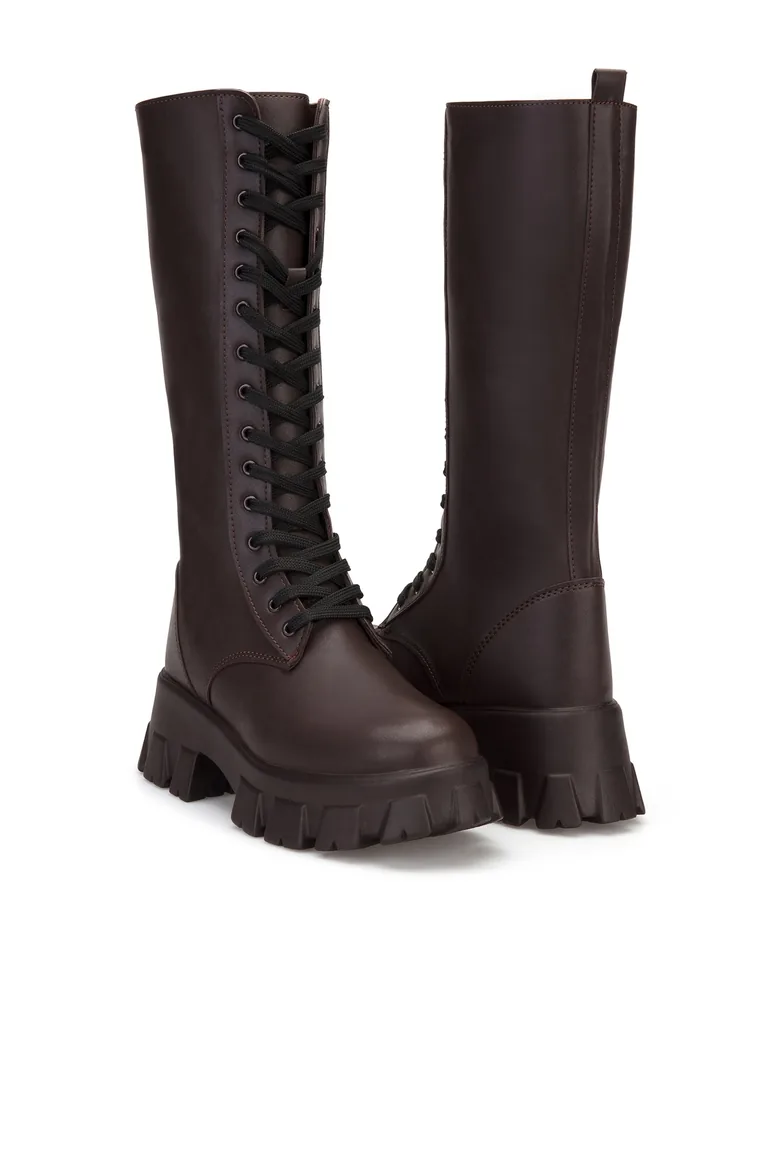Ds Hera Brown Women's Heeled Zippered Lace-Up Boots Casual Shoes Winter Boots - 6